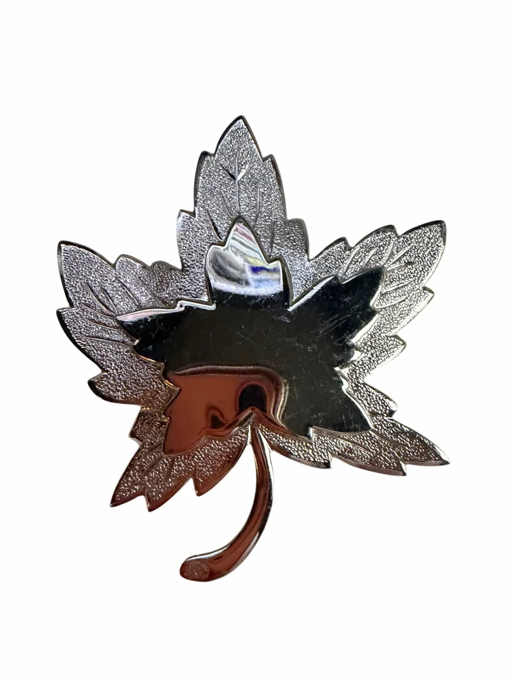 Vintage Monet Silver Tone Maple Leaf Brooch Signed Textured Fall Autumn Pin